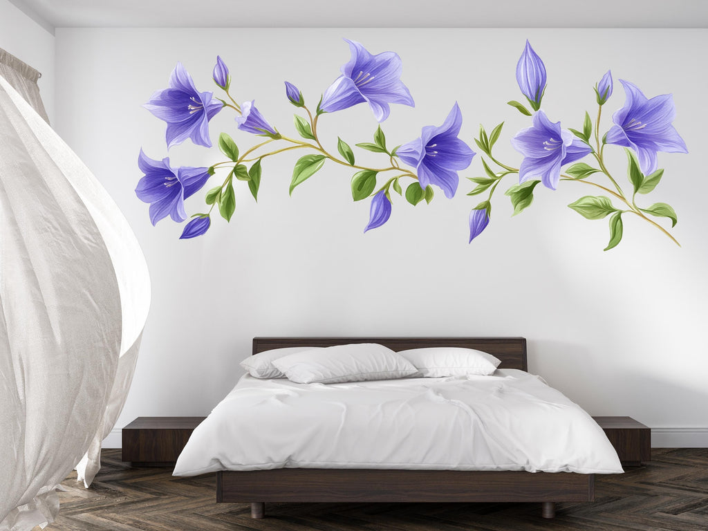 Purple Flower Vine Wall Decal Botanical Wall Sticker Floral Wall Art Bedroom Decor Removable Vinyl Wall Decal, 222gm