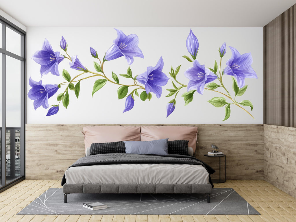 Purple Flower Vine Wall Decal Botanical Wall Sticker Floral Wall Art Bedroom Decor Removable Vinyl Wall Decal, 222gm