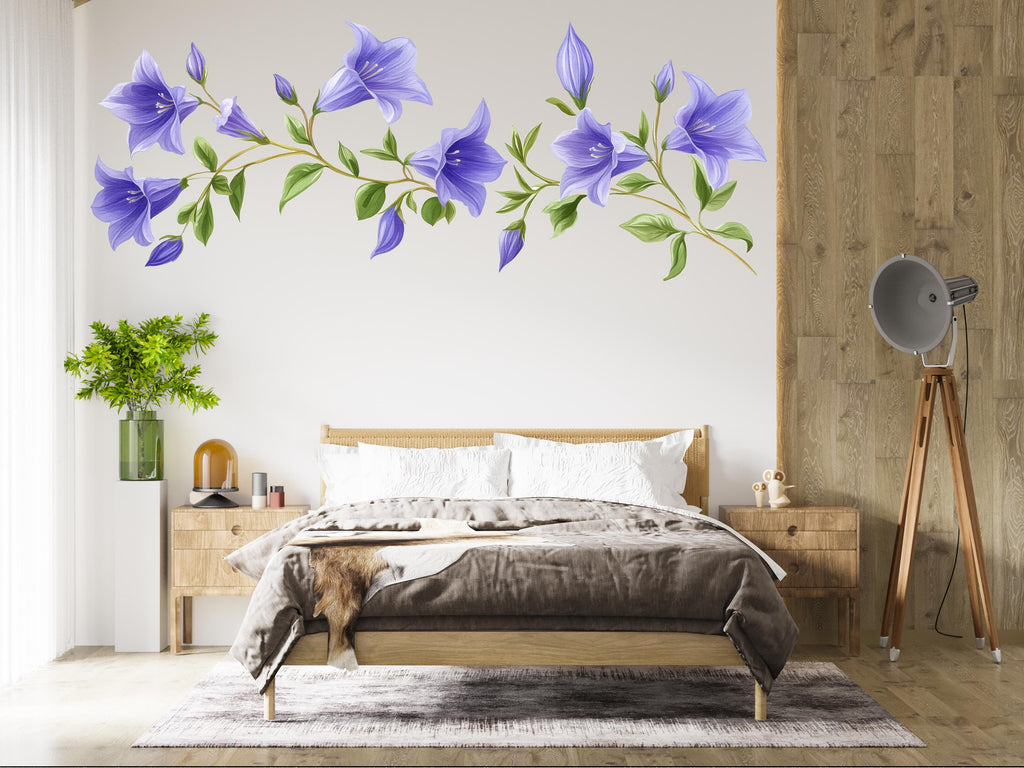Purple Flower Vine Wall Decal Botanical Wall Sticker Floral Wall Art Bedroom Decor Removable Vinyl Wall Decal, 222gm