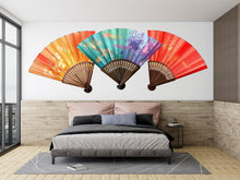 Load image into Gallery viewer, Asian Fan Wall Decal Japanese Wall Art Colorful Folding Fan Sticker Oriental Wall Decor Removable Vinyl, 223gm