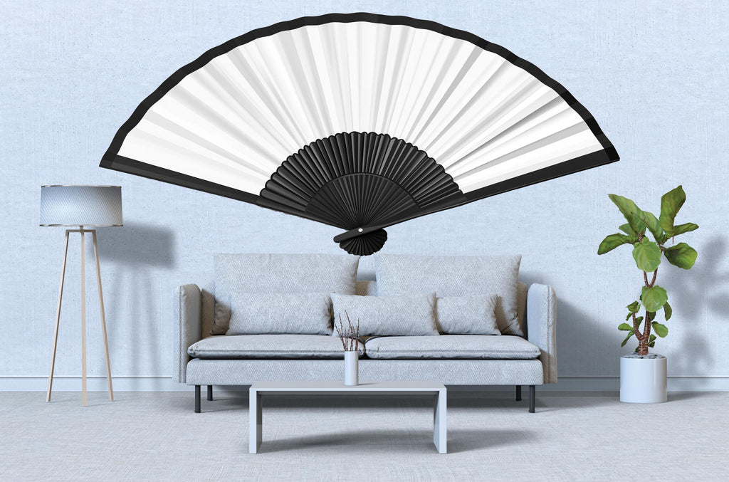 Large Fan Wall Decal Black White Minimalist Wall Art Japanese Fan Decor Modern Living Room Wall Sticker, 225gm