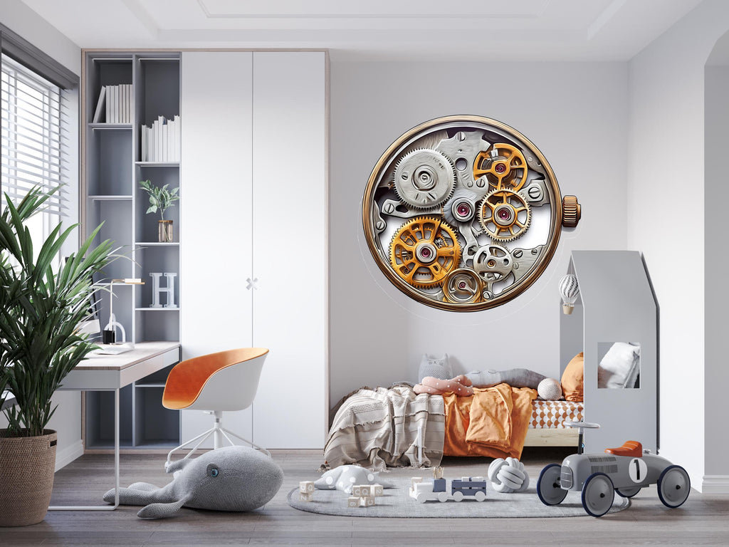 Steampunk Gear Wall Decal Clock Mechanism Wall Art Industrial Wall Decor Watch Gear Sticker Vintage Vinyl, 227gm