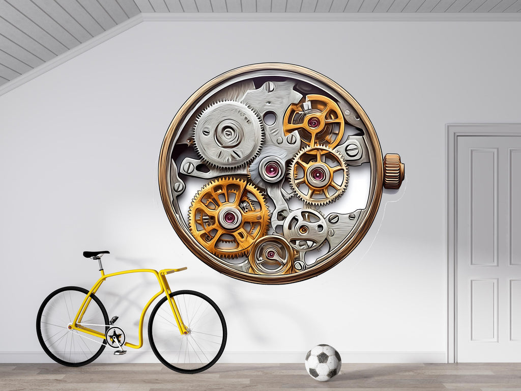 Steampunk Gear Wall Decal Clock Mechanism Wall Art Industrial Wall Decor Watch Gear Sticker Vintage Vinyl, 227gm