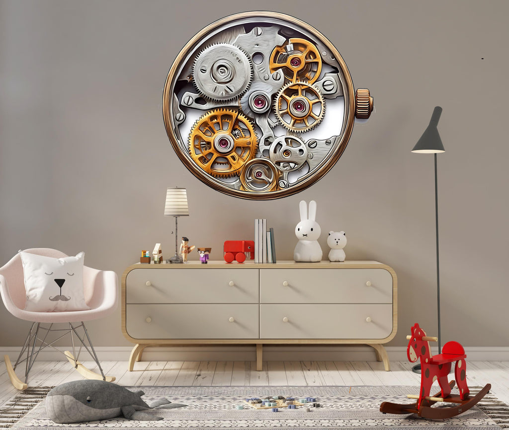 Steampunk Gear Wall Decal Clock Mechanism Wall Art Industrial Wall Decor Watch Gear Sticker Vintage Vinyl, 227gm