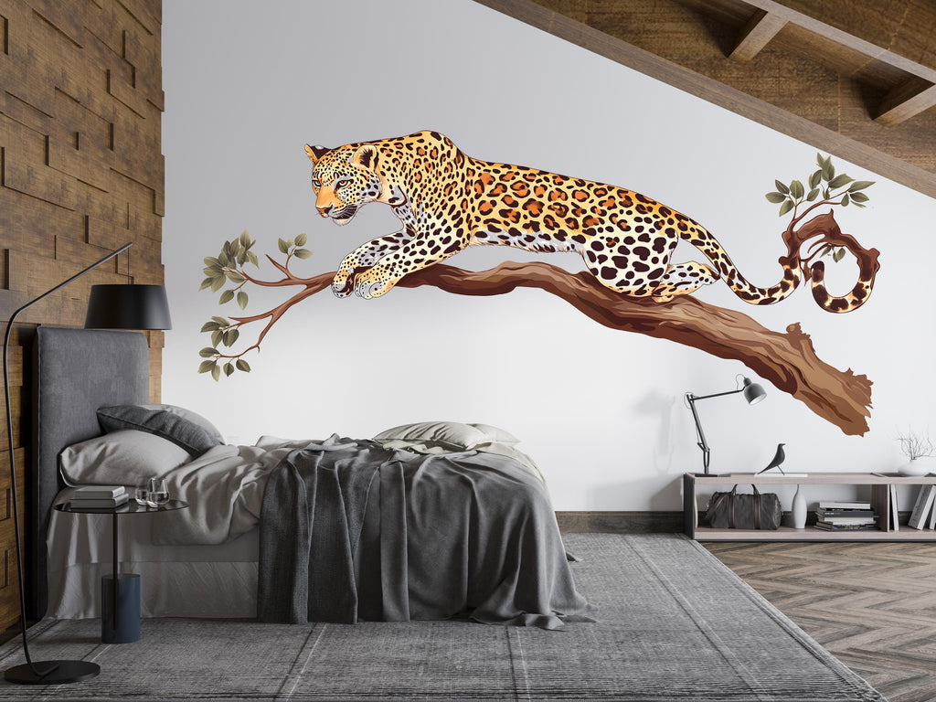 Leopard Wall Decal Jungle Animal Wall Sticker Safari Wall Art Big Cat Decor Kids Room Nursery Wall Decor, 229gm