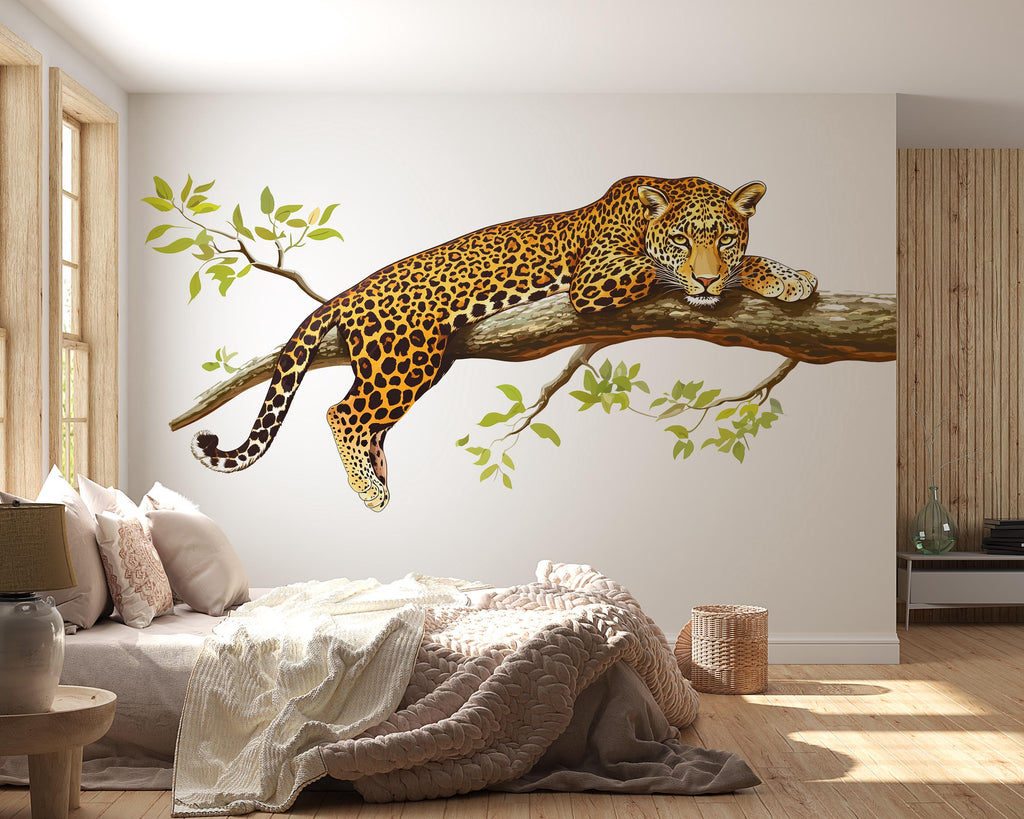 Leopard Wall Decal Jungle Wall Sticker Safari Animal Wall Art Big Cat Nursery Decor Kids Room Wall Decor, 230gm