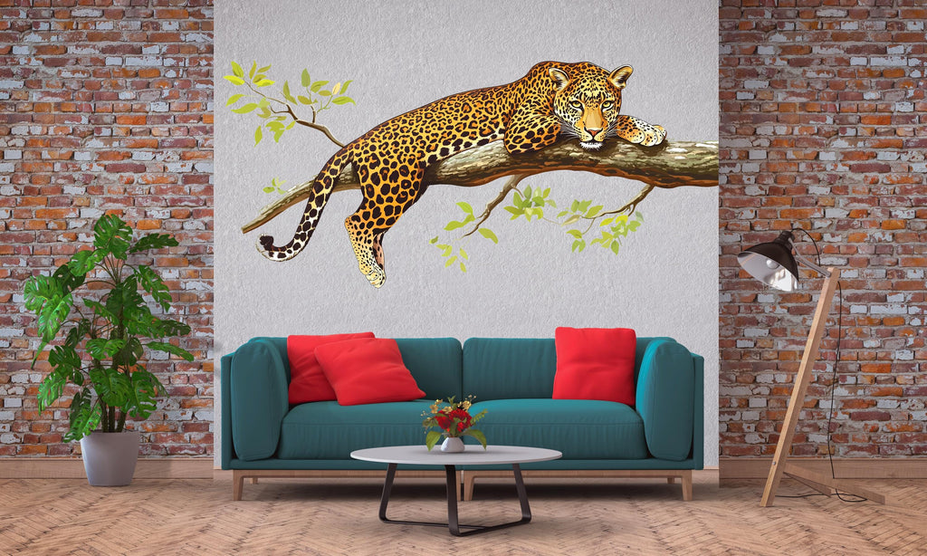 Leopard Wall Decal Jungle Wall Sticker Safari Animal Wall Art Big Cat Nursery Decor Kids Room Wall Decor, 230gm