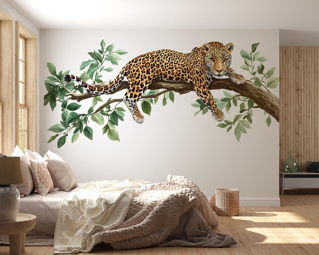Leopard Wall Decal Jungle Wall Sticker Safari Animal Wall Art Big Cat Wall Decor Living Room Wall Sticker, 231gm