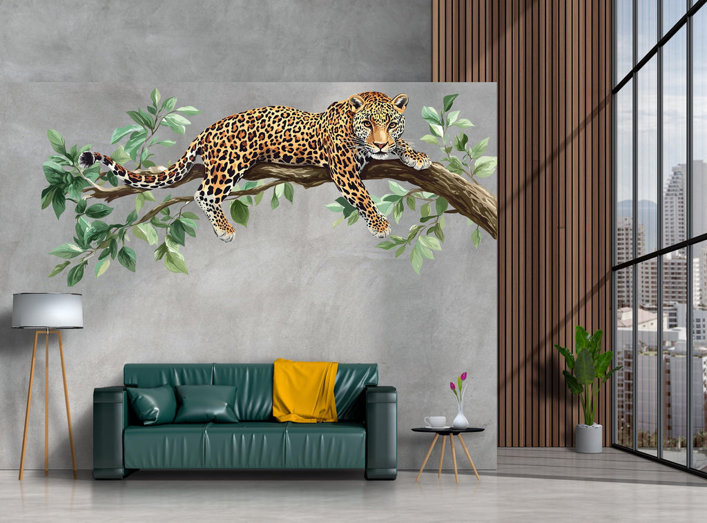 Leopard Wall Decal Jungle Wall Sticker Safari Animal Wall Art Big Cat Wall Decor Living Room Wall Sticker, 231gm