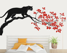 Load image into Gallery viewer, Black Panther Wall Decal Red Leaves Wall Sticker Asian Style Wall Art Minimalist Animal Wall Decor Bedroom, 232gm
