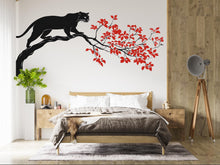 Load image into Gallery viewer, Black Panther Wall Decal Red Leaves Wall Sticker Asian Style Wall Art Minimalist Animal Wall Decor Bedroom, 232gm