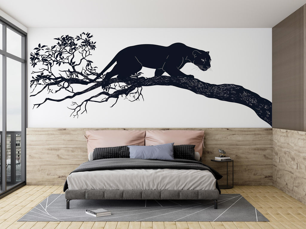Black Panther Wall Decal Minimalist Wall Art Animal Wall Sticker Modern Jungle Wall Decor Living Room Wall Art, 233gm