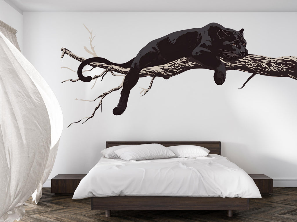 Black Panther Wall Decal Large Animal Wall Sticker Minimalist Wall Art Modern Bedroom Wall Decor Big Cat Wall Art, 234gm