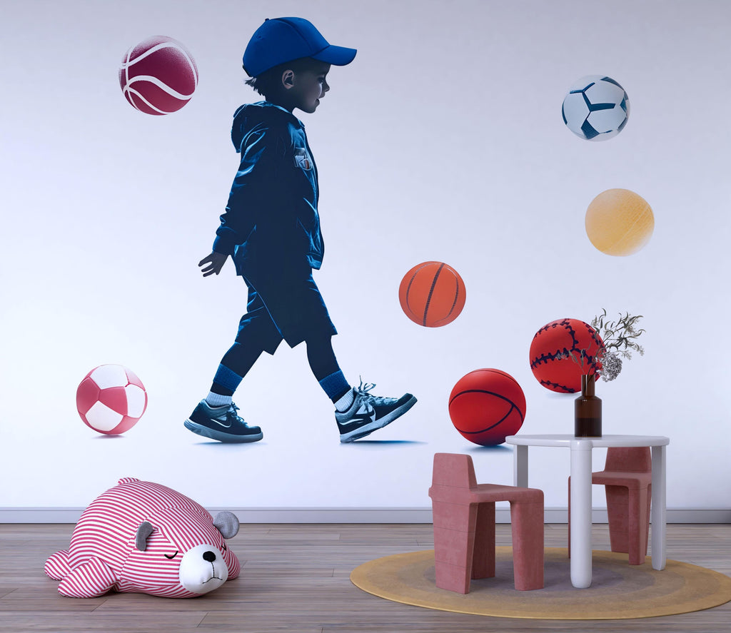 Sports Boy Wall Decal, Kids Room Wall Sticker, Basketball Soccer Decor, Playroom Wall Art, Nursery Sports Mural, 512mv