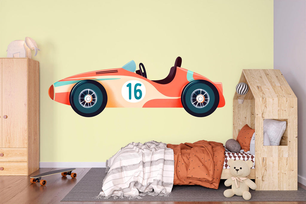 Race Car Wall Decal, Retro Car Wall Sticker, Boys Room Wall Art, Kids Car Decor, Nursery Racing Mural, 517mv
