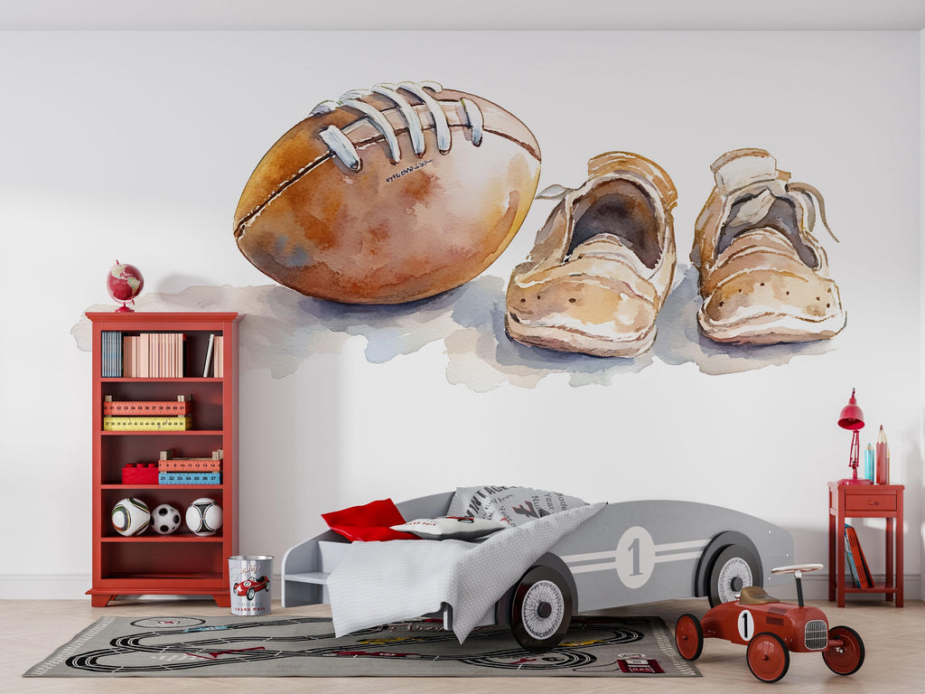 Football Wall Decal, Sports Wall Sticker, Boys Room Wall Art, Kids Football Decor, Playroom Sports Mural, 522mv