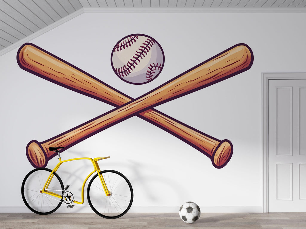 Baseball Wall Decal, Crossed Bats Wall Sticker, Boys Room Wall Art, Sports Nursery Decor, Playroom Mural, 526mv