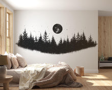 Load image into Gallery viewer, Moon Forest Wall Decal, Black Tree Wall Sticker, Woodland Wall Art, Bedroom Wall Mural, Night Sky Nature Decor, 535mv
