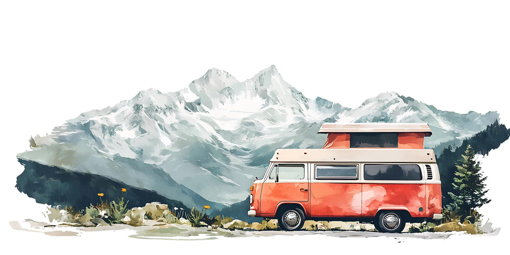Camper Van Wall Decal, Mountain Wall Sticker, Van Life Wall Art, Bedroom Wall Mural, Camping Nature Decor, 537mv