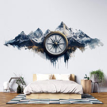 Load image into Gallery viewer, Mountain Compass Wall Decal, Adventure Wall Sticker, Compass Wall Art, Bedroom Wall Mural, Nature Travel Decor, 540mv