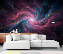 Load image into Gallery viewer, Cosmic Nebula Wallpaper, Magenta Blue Gold Space Wallpaper, Star Cluster Galaxy Art, Deep Space wall decor, Celestial Wall Decor