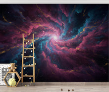 Load image into Gallery viewer, Cosmic Nebula Wallpaper, Magenta Blue Gold Space Wallpaper, Star Cluster Galaxy Art, Deep Space wall decor, Celestial Wall Decor