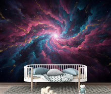 Load image into Gallery viewer, Cosmic Nebula Wallpaper, Magenta Blue Gold Space Wallpaper, Star Cluster Galaxy Art, Deep Space wall decor, Celestial Wall Decor