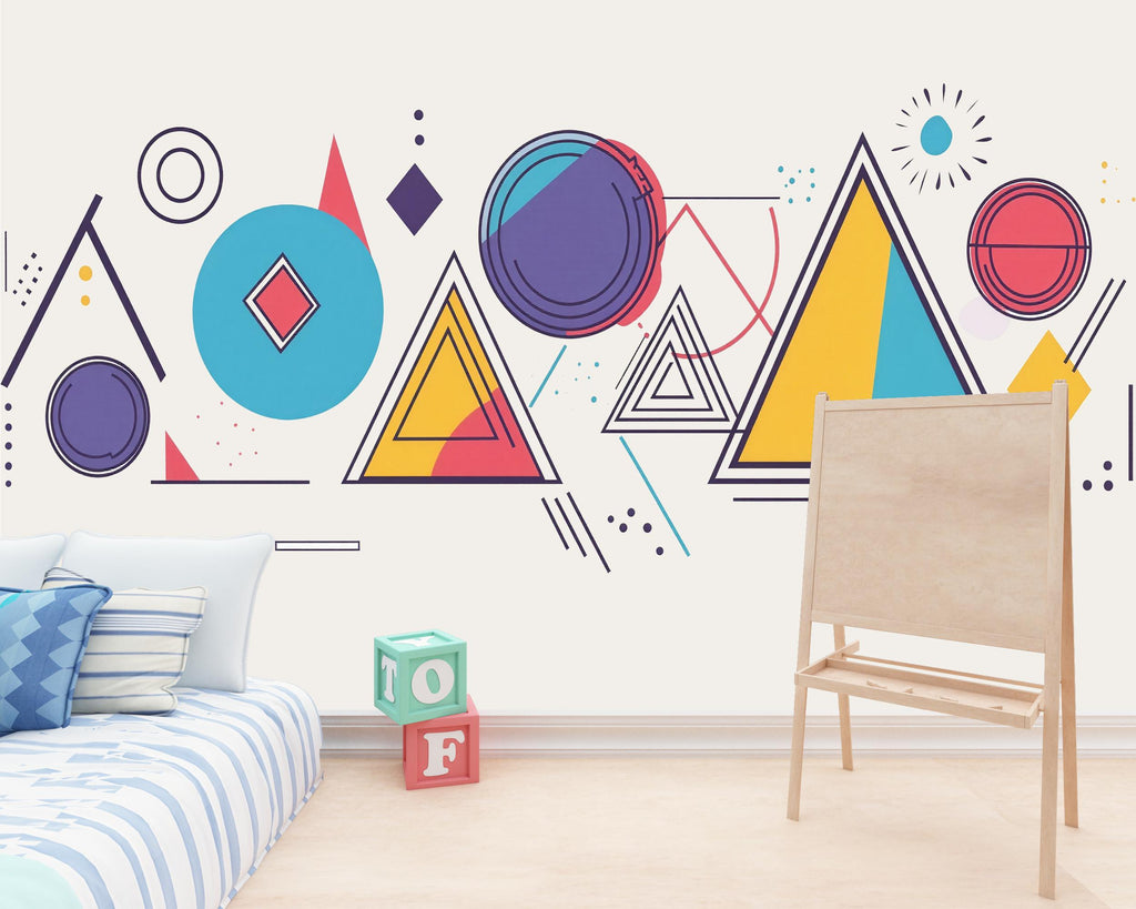 Geometric Wall Decals, Modern Abstract Shapes Stickers, Colorful Kids Room Decor, Scandinavian Nursery Wall Art, Removable Vinyl, 236gm