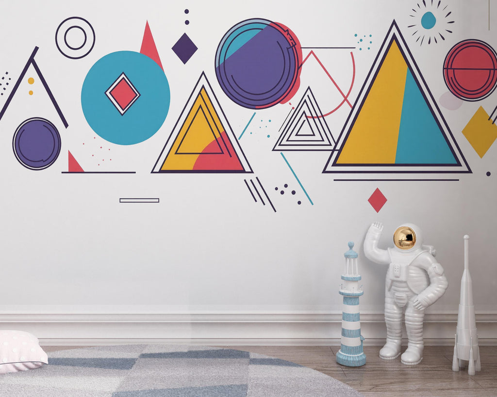 Geometric Wall Decals, Modern Abstract Shapes Stickers, Colorful Kids Room Decor, Scandinavian Nursery Wall Art, Removable Vinyl, 236gm
