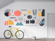 Load image into Gallery viewer, Abstract Wall Decals, Boho Geometric Stickers, Scandinavian Nursery Wall Art, Modern Kids Room Decor, Mid Century Shapes Vinyl, 237gm
