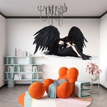 Load image into Gallery viewer, Dark Angel Wall Decal, Gothic Angel Wings Sticker, Fallen Angel Wall Art, Black Angel Decor, Emotional Wall Decals, Removable Vinyl, 242gm