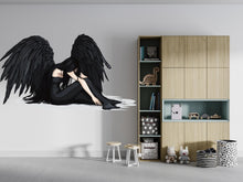 Load image into Gallery viewer, Dark Angel Wall Decal, Gothic Angel Wings Sticker, Fallen Angel Wall Art, Black Angel Decor, Emotional Wall Decals, Removable Vinyl, 242gm
