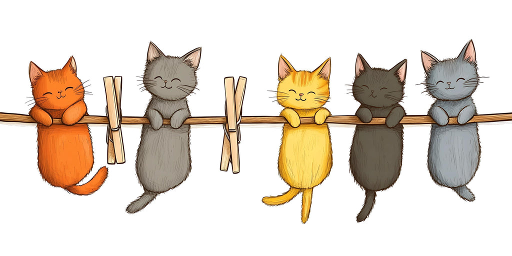 Cute Cat Wall Decal, Kittens on Clothesline Wall Sticker, Nursery Animal Wall Art, Kids Room Decor, Cartoon Cat Vinyl Decals, 247gm