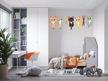 Load image into Gallery viewer, Cute Kitten Wall Decal, Cartoon Cats Wall Stickers, Nursery Animal Wall Art, Kids Room Decor, Kittens Clothesline Vinyl Decals, 248gm