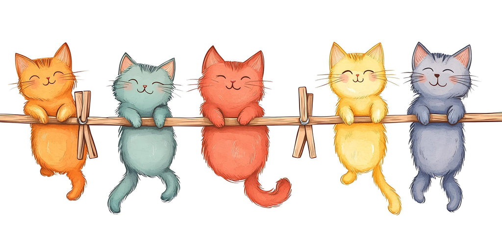 Cute Kitten Wall Decal, Cats on Clothesline Wall Sticker, Nursery Animal Wall Art, Kids Room Decor, Cartoon Cat Vinyl Decals, 249gm