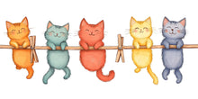 Load image into Gallery viewer, Cute Kitten Wall Decal, Cats on Clothesline Wall Sticker, Nursery Animal Wall Art, Kids Room Decor, Cartoon Cat Vinyl Decals, 249gm