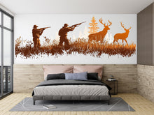 Load image into Gallery viewer, Hunting Wall Decal, Deer Hunting Scene Wall Sticker, Hunter Wall Art, Rustic Cabin Decor, Man Cave Wall Decals, Deer Silhouette Vinyl, 250gm