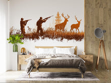 Load image into Gallery viewer, Hunting Wall Decal, Deer Hunting Scene Wall Sticker, Hunter Wall Art, Rustic Cabin Decor, Man Cave Wall Decals, Deer Silhouette Vinyl, 250gm