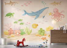 Load image into Gallery viewer, Pastel Underwater Wallpaper – Whale, Octopus, Coral Reef Ocean Mural Wall Art for Nursery Bedroom or Living Room, Peel and Stick 804LU
