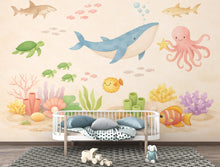 Load image into Gallery viewer, Pastel Underwater Wallpaper – Whale, Octopus, Coral Reef Ocean Mural Wall Art for Nursery Bedroom or Living Room, Peel and Stick 804LU