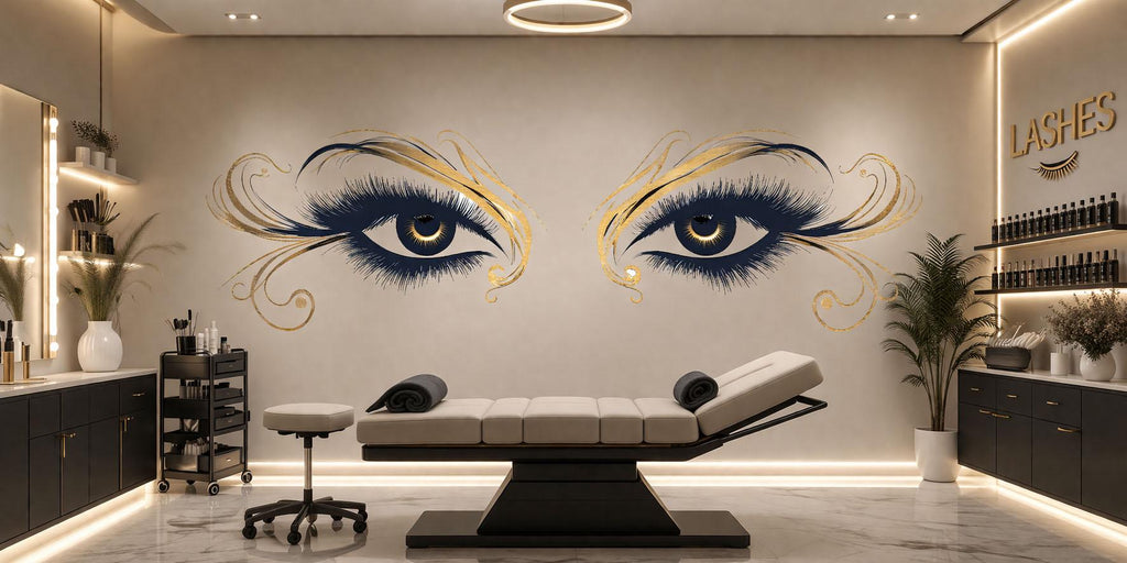 Gold Eye Wall Decal Beauty Salon Wall Sticker Lash Studio Decor Luxury Eyes Wall Art Esthetician Decor Makeup Studio Vinyl Wall Decal