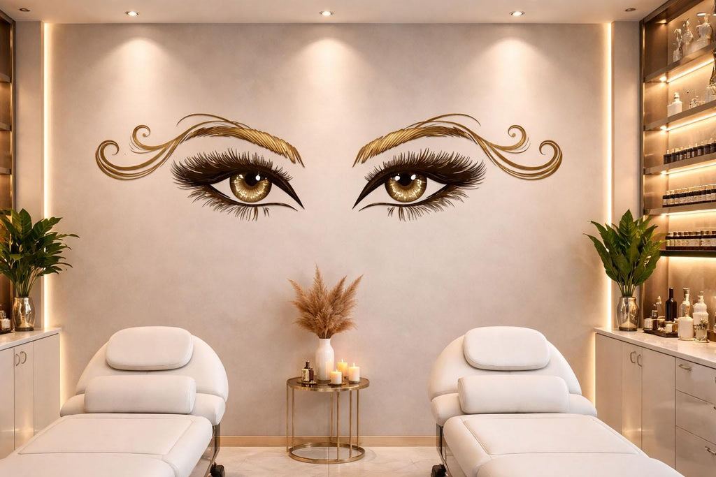 Gold Lash Eyes Wall Decal Beauty Salon Wall Sticker Lash Studio Decor Eye Wall Art Esthetician Decor Makeup Studio Vinyl Wall Decal