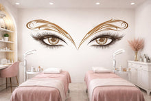 Load image into Gallery viewer, Gold Eyes Wall Decal Beauty Salon Wall Sticker Lash Studio Decor Eye Wall Art Esthetician Decor Makeup Studio Vinyl Wall Decal