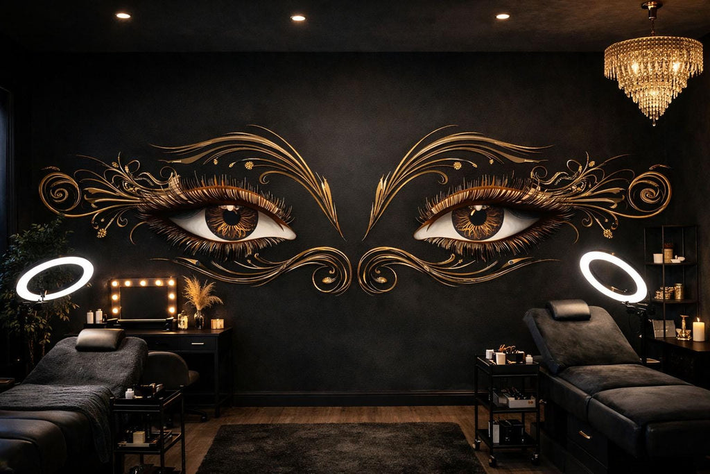 Ornate Gold Eyes Wall Decal Beauty Salon Wall Sticker Lash Studio Decor Luxury Eye Wall Art Esthetician Makeup Studio Vinyl Wall Decal