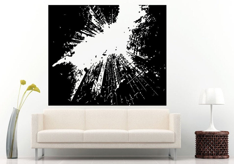 Point Of View Skyscrapers Buildings Breaking Rocks Falling Wall Decal Vinyl Sticker Mural Room Decor L551