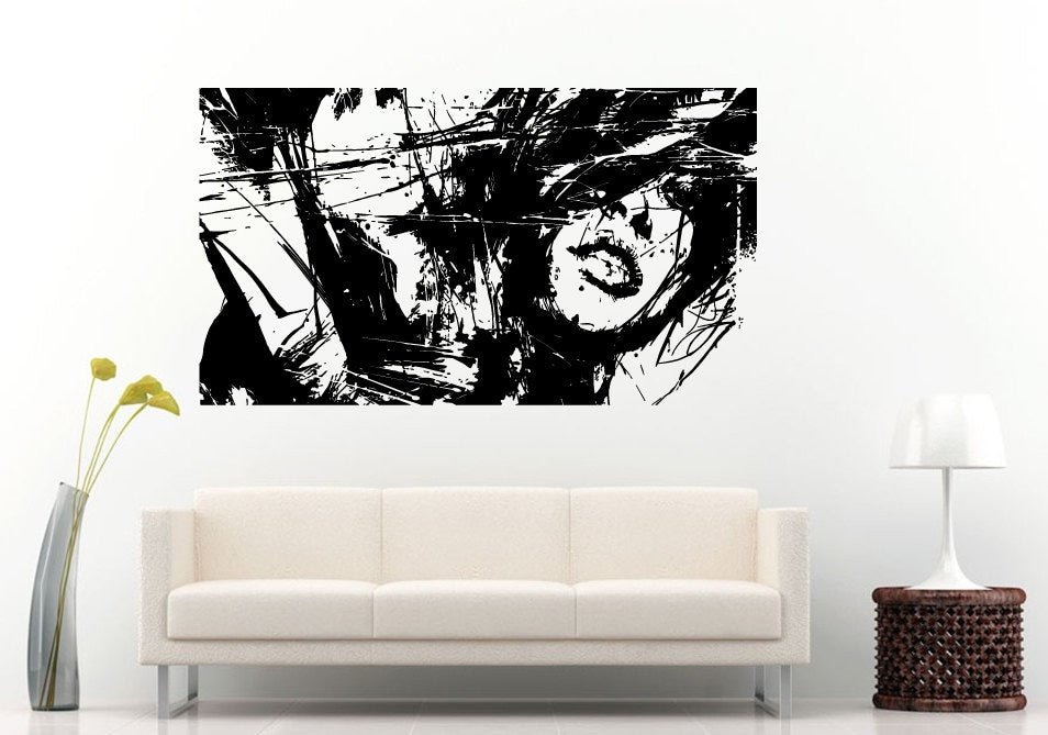 Abstract Paint Drip Splash With Girl Woman Beautiful Face Eye's Lips Poster Wall Decal Vinyl Sticker Mural Room Decor L556