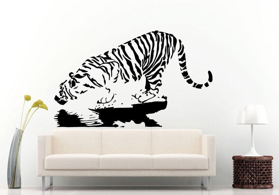 Tiger Drinking Water Wall Decal Vinyl Sticker Mural Room Decor L552