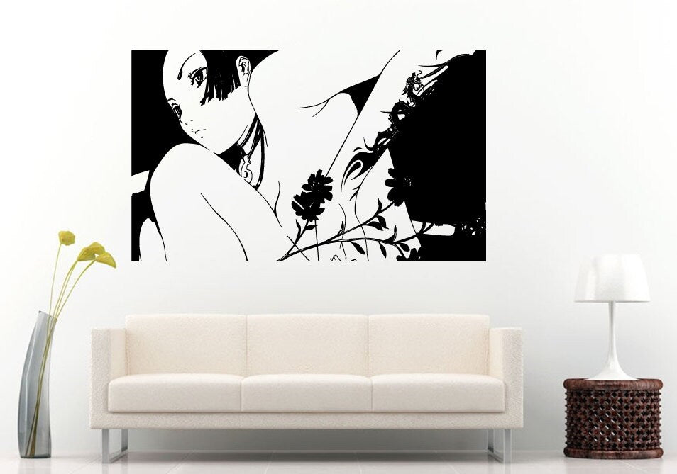 Girl Woman Anime With Dragon On Her Arm Holding a Flower Poster Wall Decal Vinyl Sticker Mural Room Decor L555