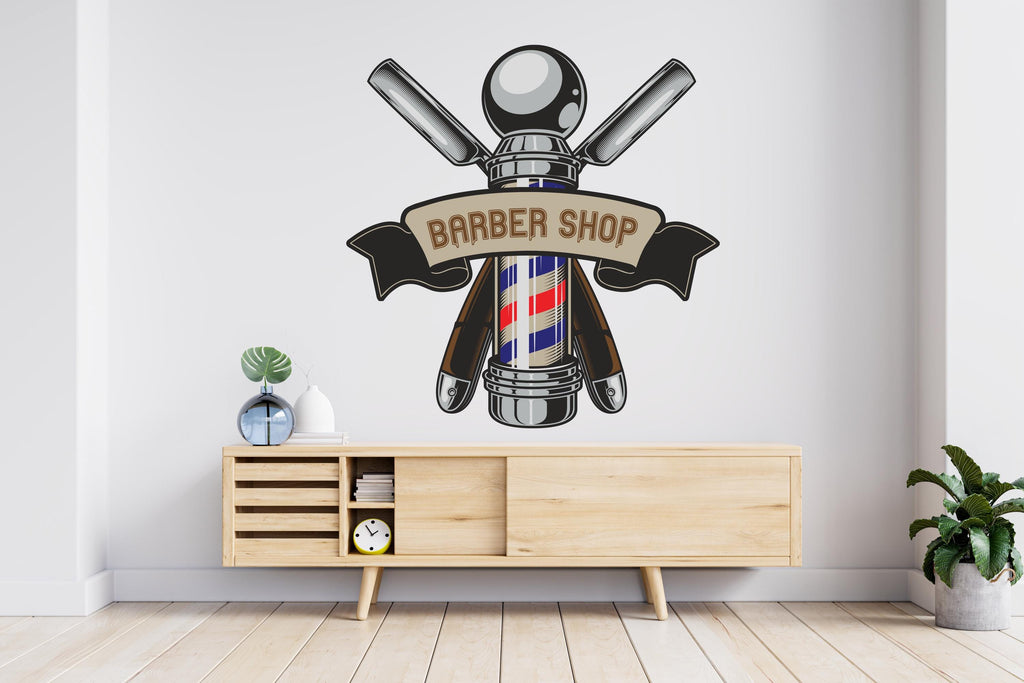 Barber Wall Decal, Barber Wall Decal, Barbershop Wall Decor, Custom Decals Razor Wall Art 1088RS