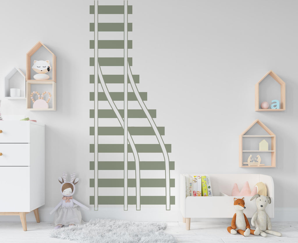 Railroad train Wall Decal Highway Vinyl Sticker Track Route Wall Decor Kids Playroom Boys Room Wall Art Train Bedroom Mural Sticker 799LU